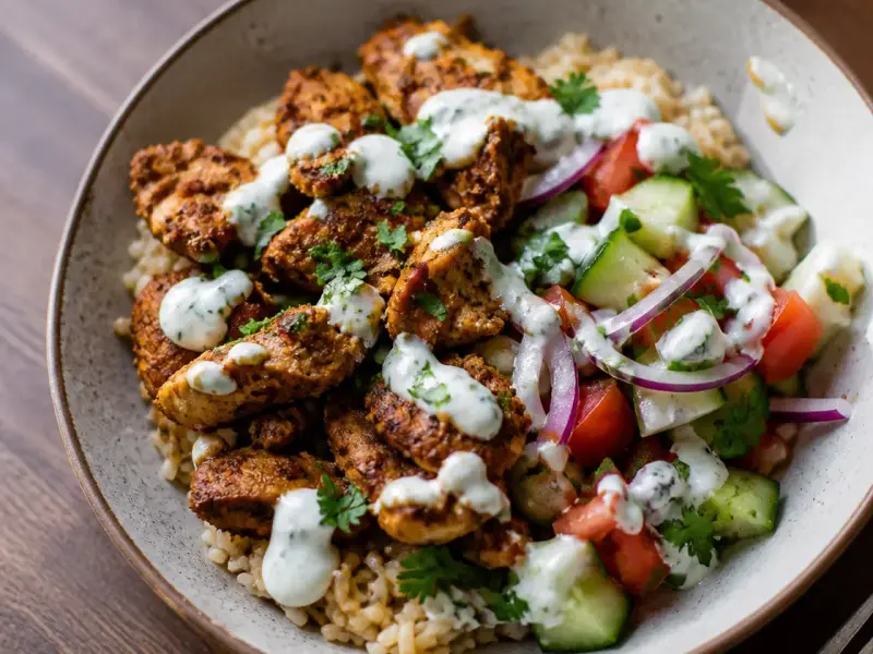 Chicken Shawarma Rice Bowls served as a weeknight dinner