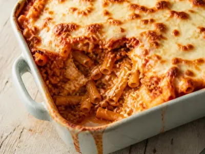 Cottage cheese turkey baked ziti with bubbling mozzarella and tomato sauce