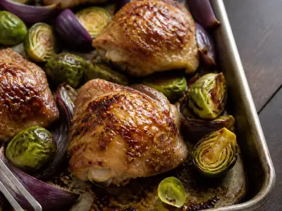 Maple Dijon Chicken and Brussels Sprouts served as a weeknight dinner